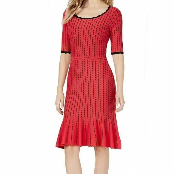 Taylor XL Red Black Striped Sweater Dress NWT BD66 - Picture 1 of 4